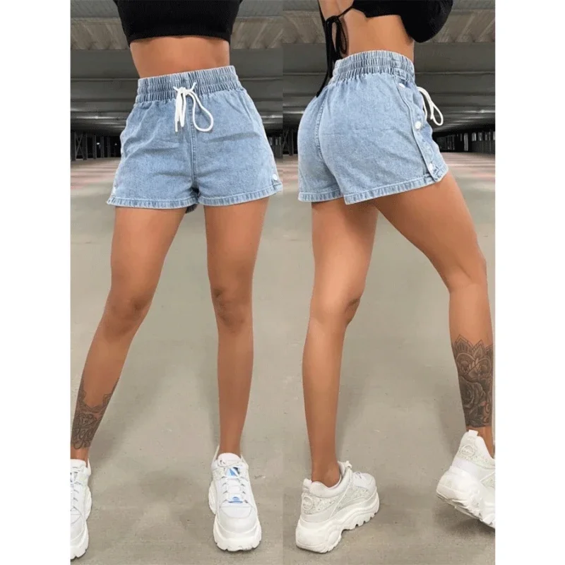 Denim Shorts High Waist Single-breasted Streetwear Y2k Shorts Summer Thin Sports Short Jeans Harajuku Women's Clothing