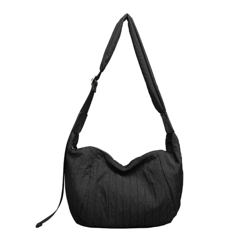 Canvas Pleated Shoulder Bag Casual Travel Large Capacity Zippered Crossbody Bag