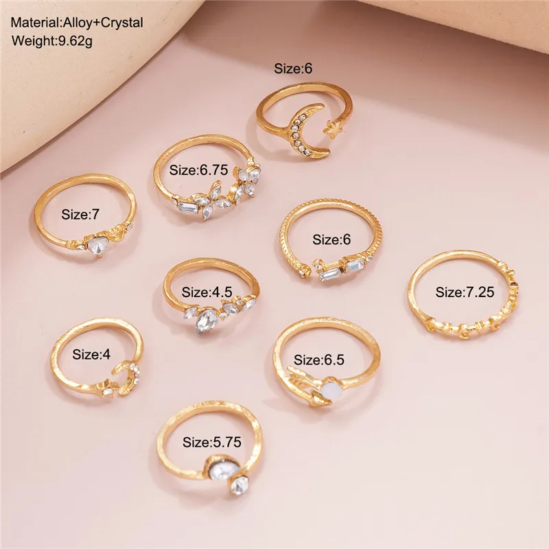 Women's Ring Set Modyle Boho Cubic Zirconia Star Moon Arrow Flower Finger Rings Trendy Jewelry Gift