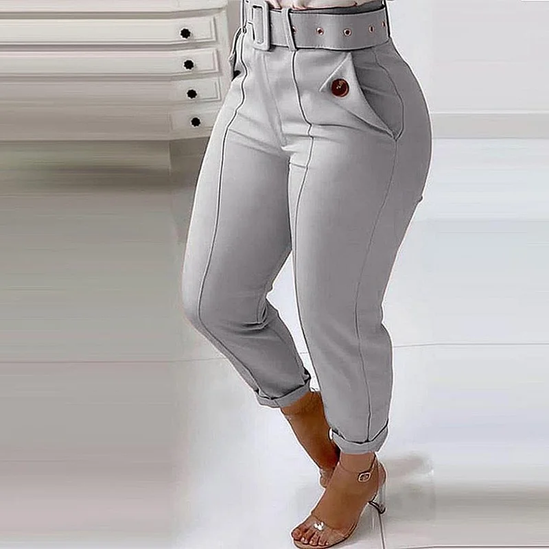 

Women Solid Color High Waist Pencil Pants 2023 Casual Pant for Female Skinny Straight Trousers with Pocket Korean Pantalones Pop