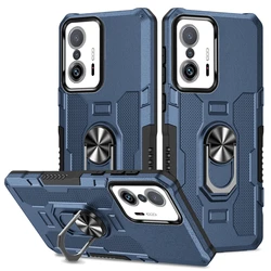Luxury Armor Shockproof Phone Case with Magnetic Ring Holder and Back Cover - Mi 11T Pro (Navy Blue)