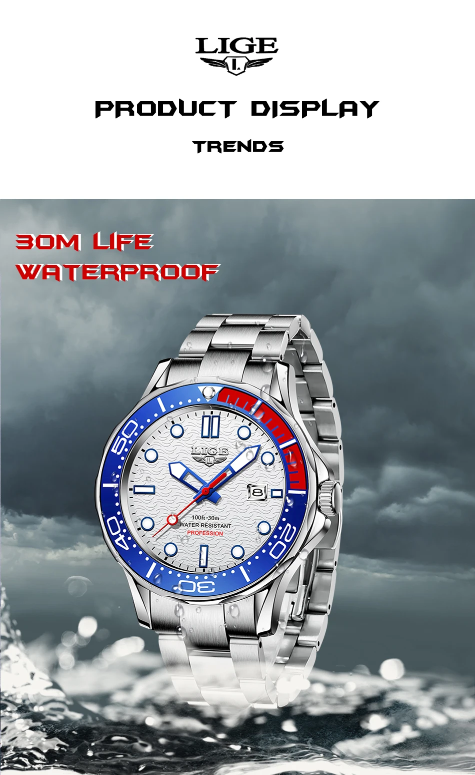 2022 LIGE New Business Mens Watches Top Brand Luxury Dive Watch For Men Waterproof Date Clock Sport Watch Relogio Masculino+Box