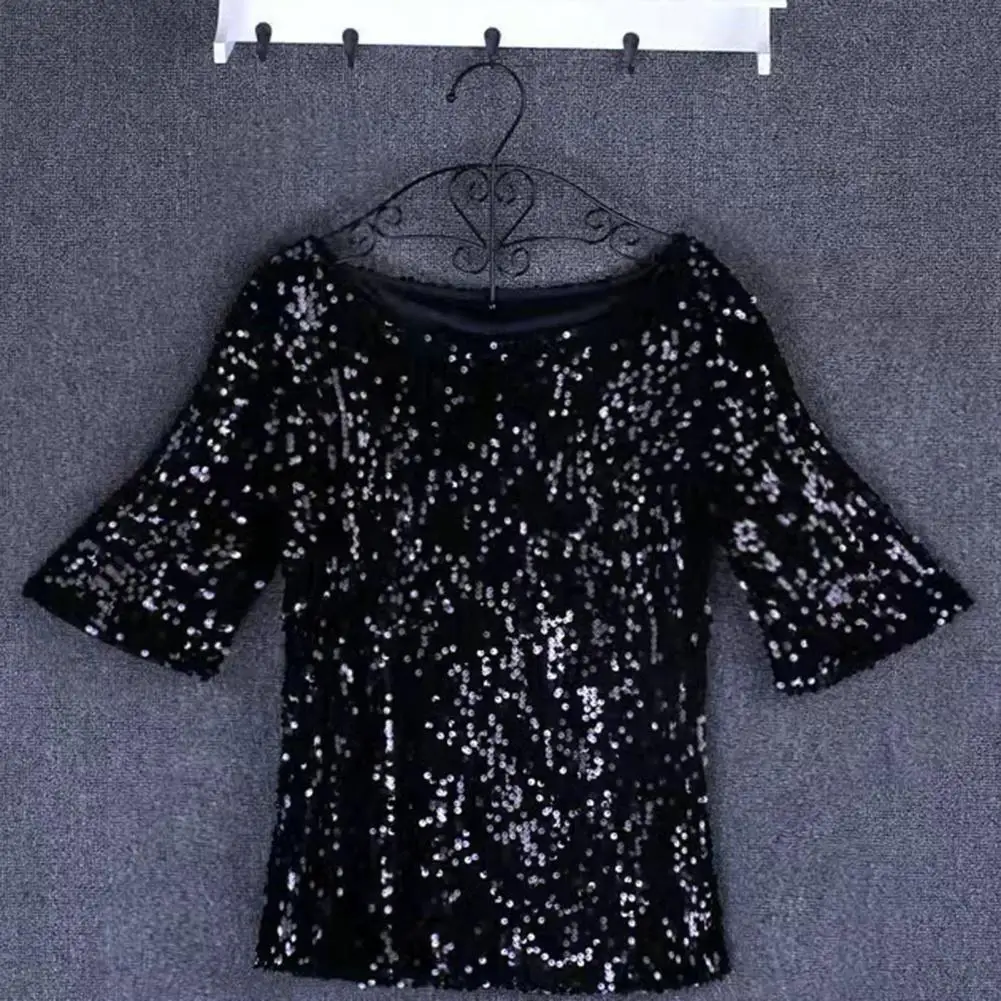 Women Sequin Top Sequin Top Blouses for Women Stylish Streetwear Comfortable Wear Sparkling Stage Performances Mid Sleeve Short long sleeve sparkling sequin cardigan a addition to wardrobe for clubbing stage performances office commutes spring fall long