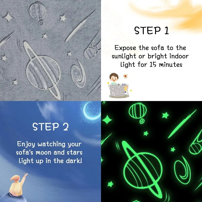 Kids Couch Toddler Chair Kids Sofa Extra Wide Glow in The Dark Baby Convertible Sofa ,Foldable Toddler Bed for Kids Girls Boys 6
