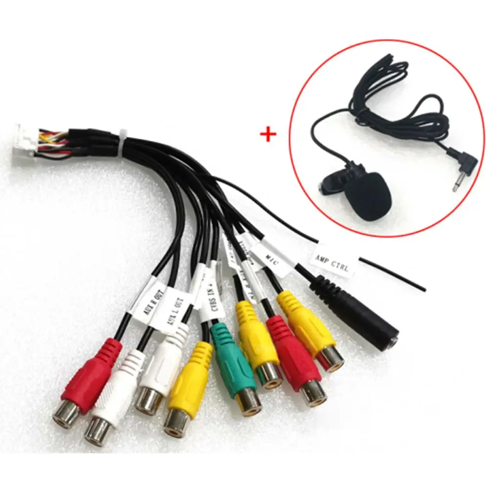 

1x Car 8+1RCA With MIC+Microphone Audio Adapter 12V ABS Universal Cables Suitable For 12V Cars Car Electronics Accessories