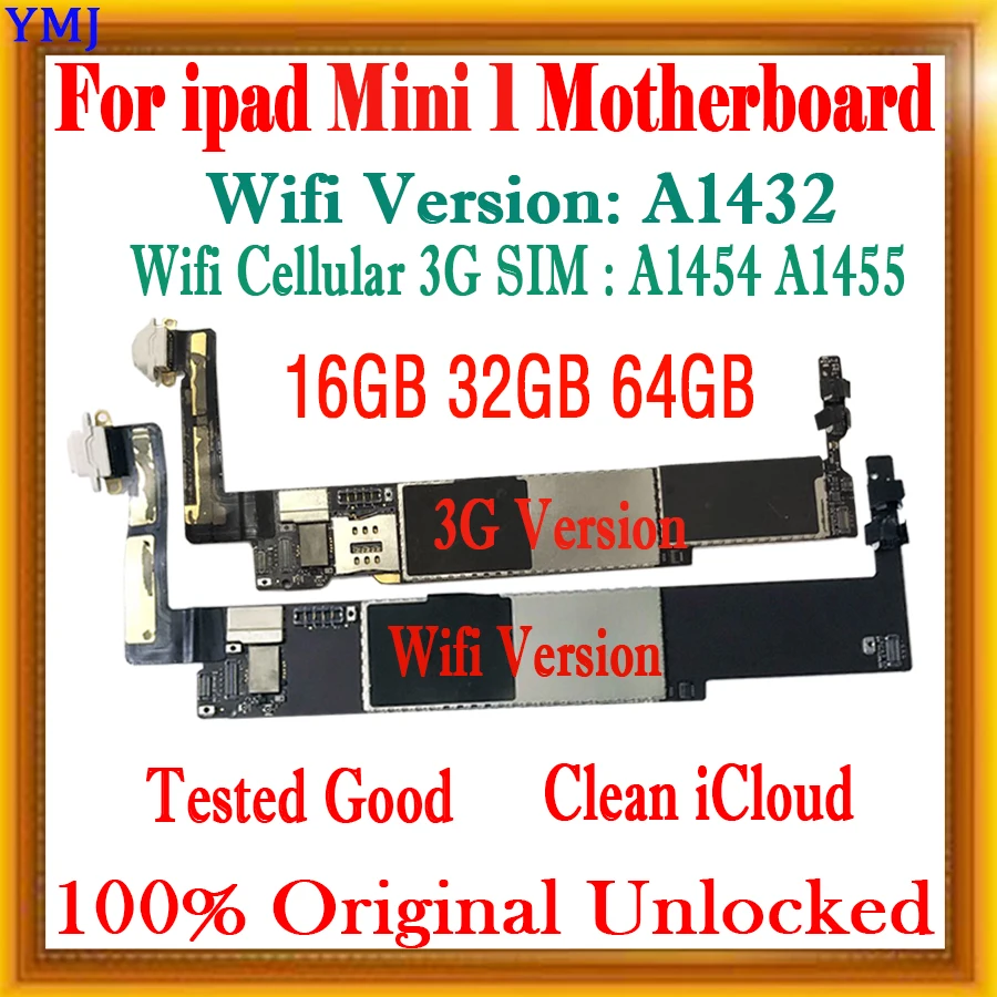 Scheda Madre Di Sblocco Originale Per Ipad Mini 1, Nessun Account Id Per Ipad Mini 1,A1432, A1454, A1455, Versione Wifi 3G Testata Buona Piastra
