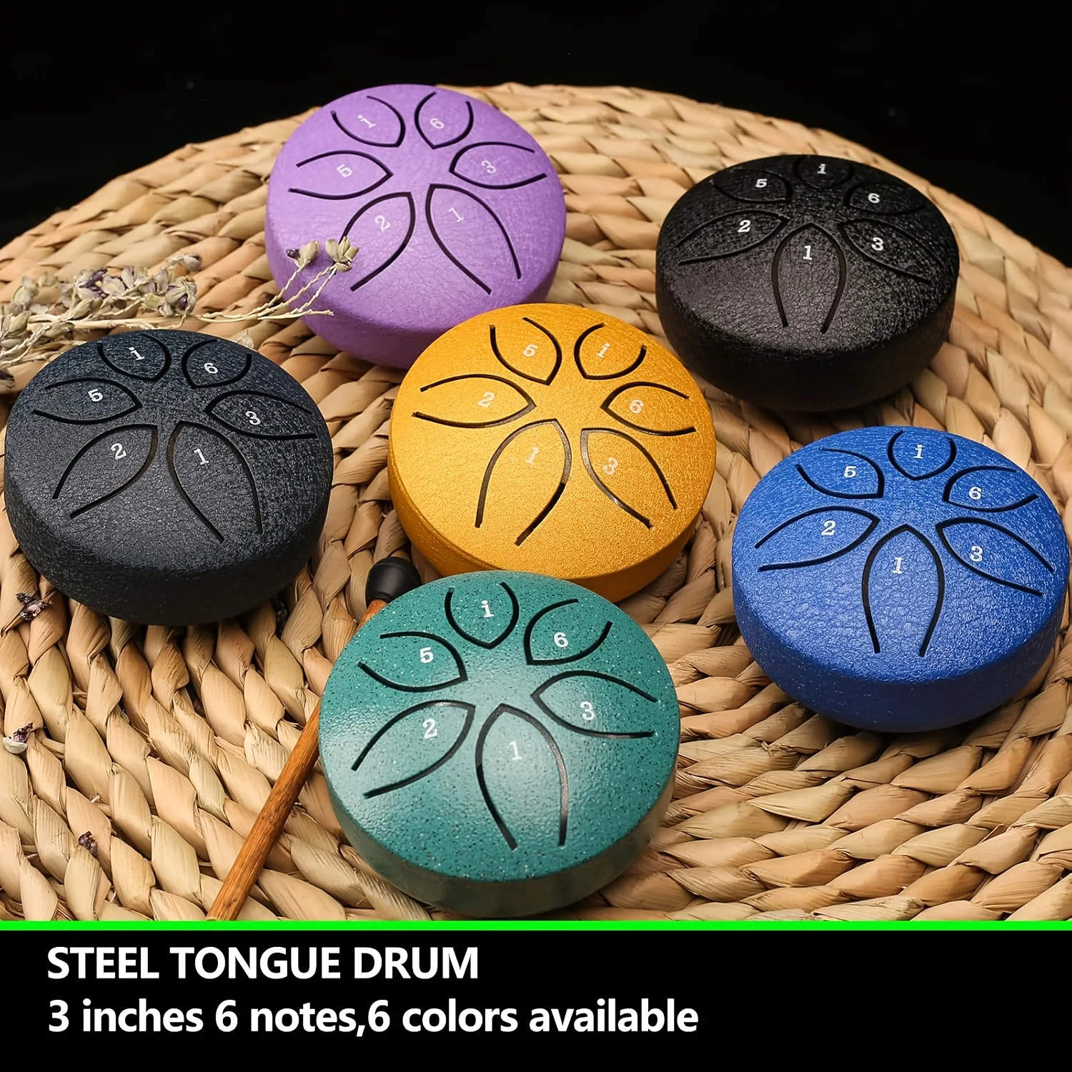Portable 6-Tone Mini Steel Tongue Drum Mini Handheld Percussion Instrument for Beginners Carbon Steel Hollow Drum Mallets