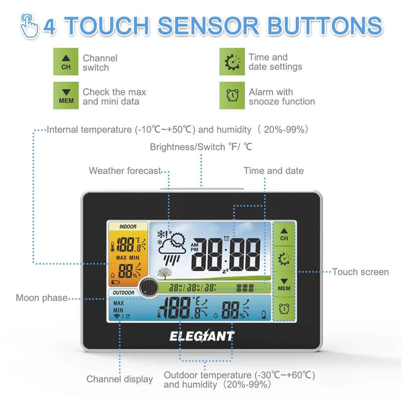 ELEGIANT EOX-9906 Wireless Weather Station with 5.5 LCD Screen
