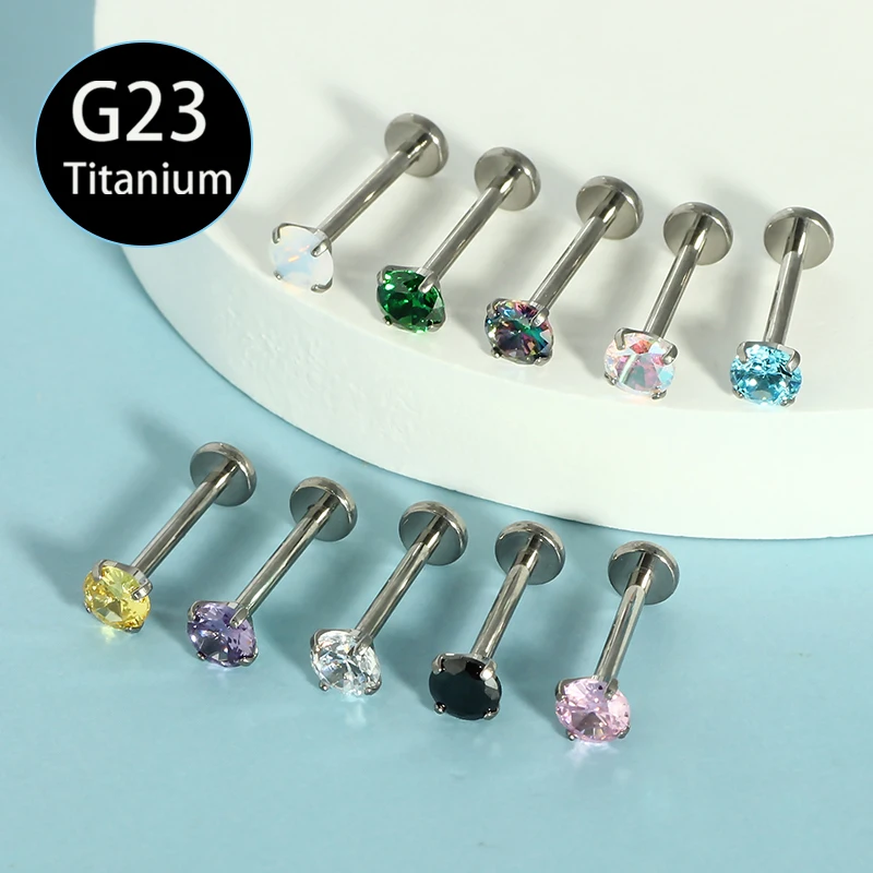 50Pcs/lot Titanium 16G Round Colorful Zircon Labret Lip Ring Crystal Ear Cartilage Tragus Helix Internally Threaded Lobe Earring