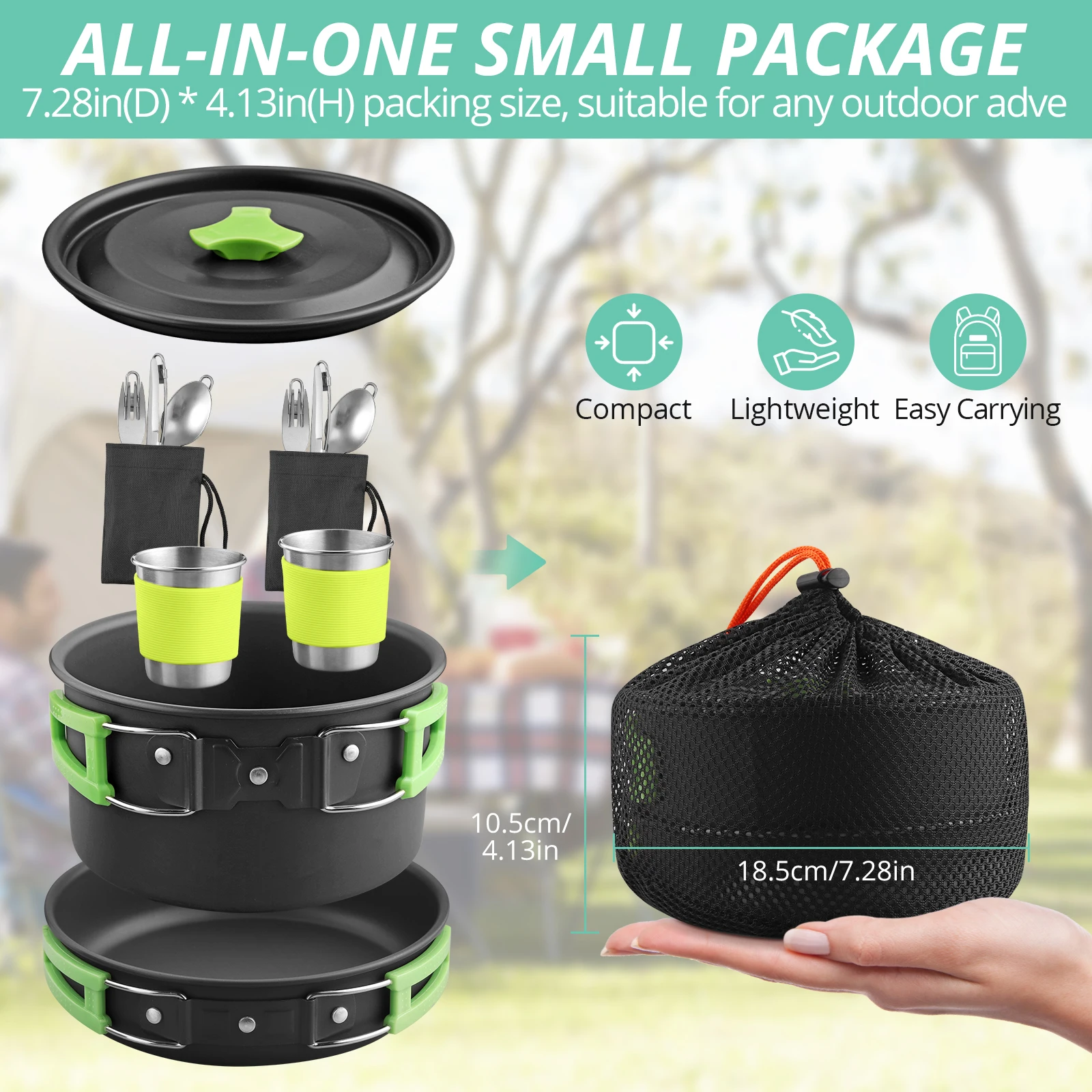 휴대용 캠핑 요리 요리 조리기구 세트 양극 처리 된 알루미늄 냄비 팬 주전자 For1-2 명 야외 하이킹 피크닉