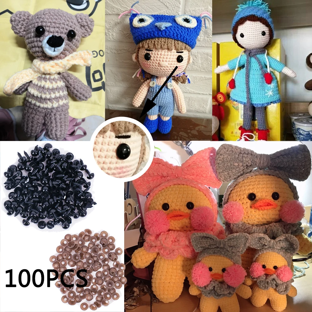 100pcs 10mm Eyeball Black Plastic Doll Eyes Accessories Plush Safety Eyes For Stuffed Toy 6mm 8mm 12mm DIY Funny Toy Eyes Animal