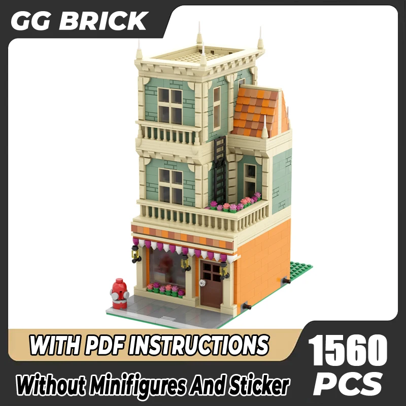 

Moc Building Block Modular Bakery Shop Model Technology Brick DIY Assembly City Street View Toy For