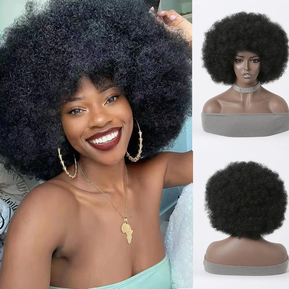 

Black Full Fluffy Bomb Synthetic Wigs with Bangs Kinky Curly Deep Wave Fiber Wig for Afro Women Heat Resistant Bob Hair Cosplay