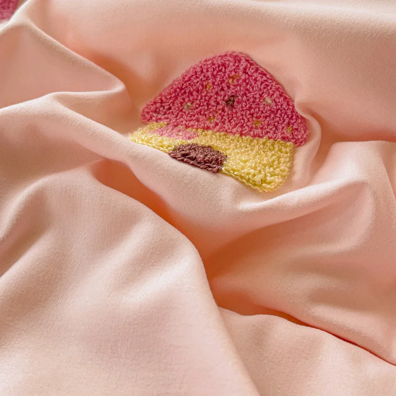 Cute Pink Cartoon Cat Towel Embroidery Girls Kids Bedding Set Soft Washed Cotton Duvet Covers Set Bed Sheet Pillowcases 3/4Pcs 3