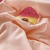 Cute Pink Cartoon Cat Towel Embroidery Girls Kids Bedding Set Soft Washed Cotton Duvet Covers Set Bed Sheet Pillowcases 3/4Pcs 3
