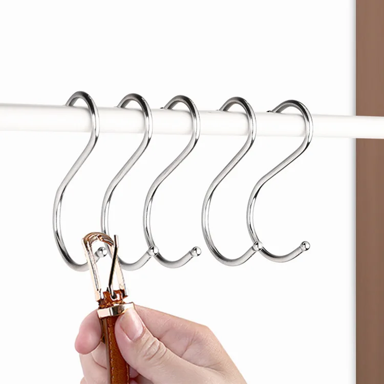 10Pcs S-Shape Hook Stainless Steel Clothes Bags Towel Hanging Rack Multi-function Kitchen Bedroom Railing S Hanger Hooks