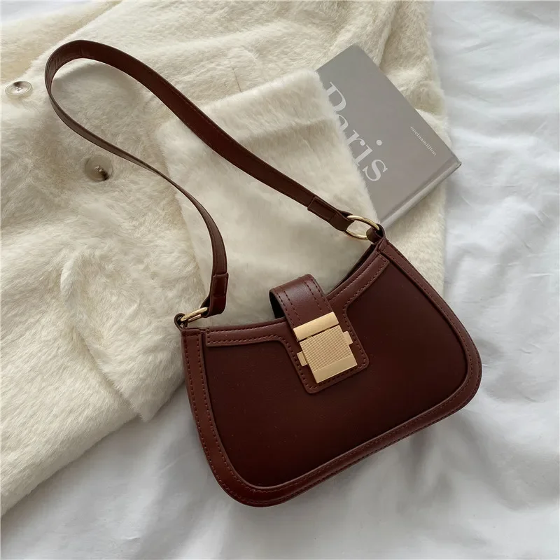 Vintage Trendy Ladies Underarm Shoulder Bag Solid Color Lacquer PU Leather Handbag Women Fashion Brand Simple Female_voghion.com