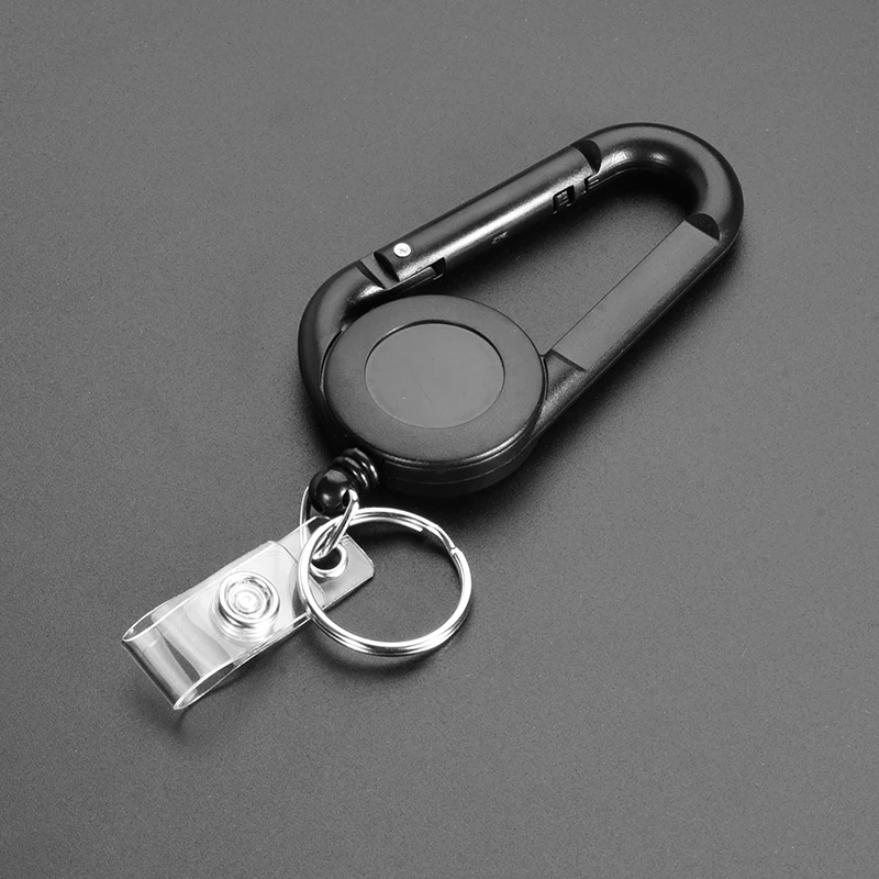 Popvcly Multi Tool Reel Recoil Retractable Key Ring Pull Chain Belt Clip Card Holder All Metal, Women's, Grey