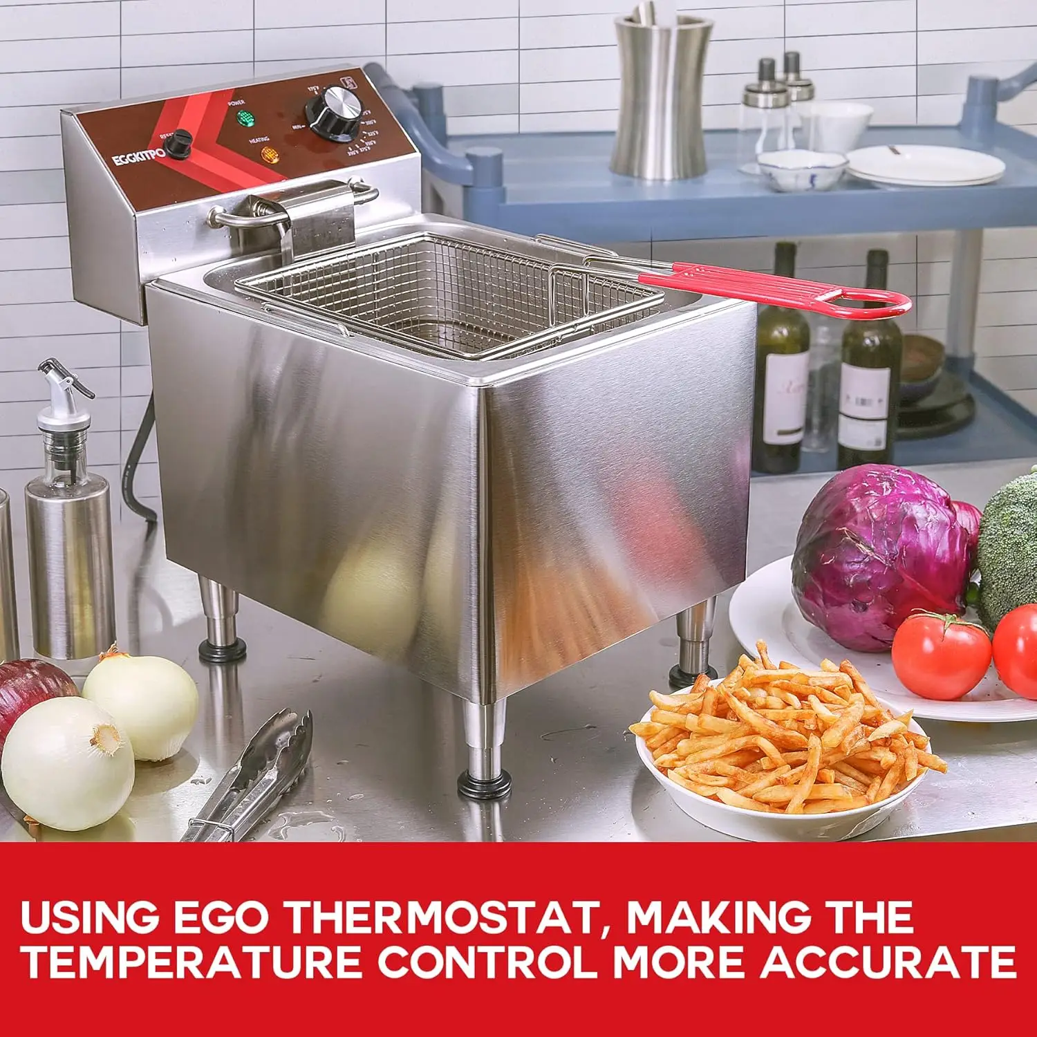 Deep Fryer with Basket Commercial 12L Electric Countertop Fryer Stainless Steel Deep Fryers for Restaurant Home Use with Extra L