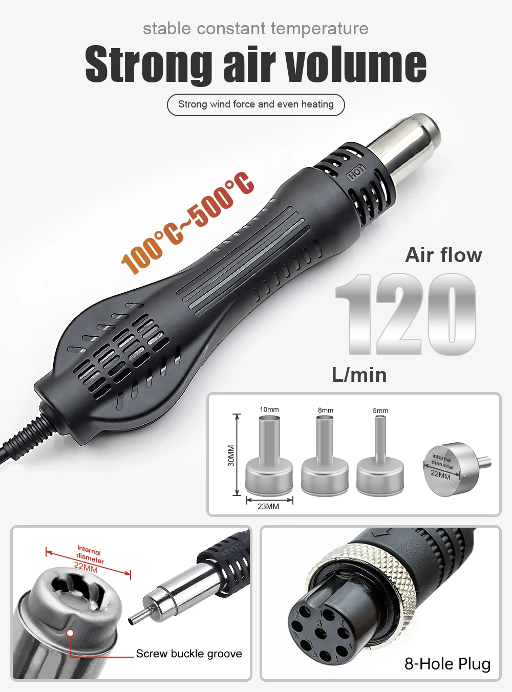 JCD 700W Hot Air Gun 858D BGA Rework Solder Station Soldering Heat Air Gun Station 220V / 110V For SMD SMT Welding Repair 4