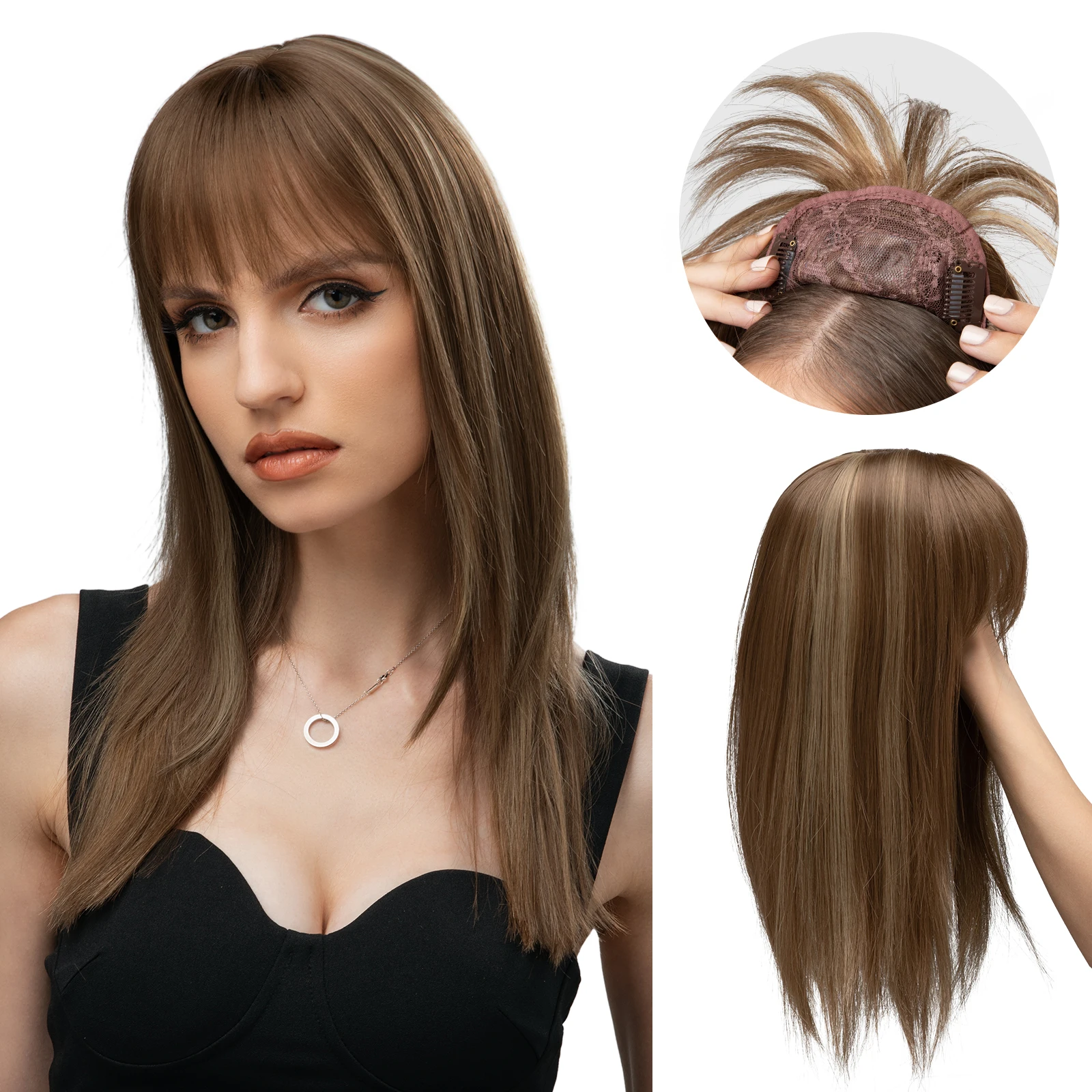 SyntheticHairTopperToupeeFiberHairpieceForWomenClipInBangs