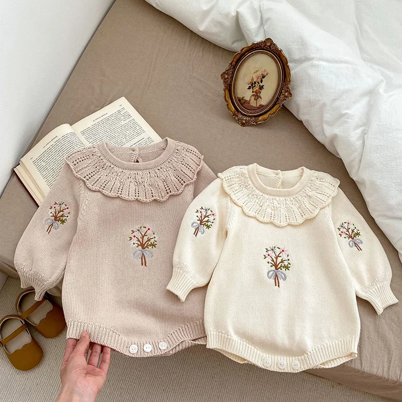 Autumn Baby Girls Fine Knit Bodysuit Jumpsuit