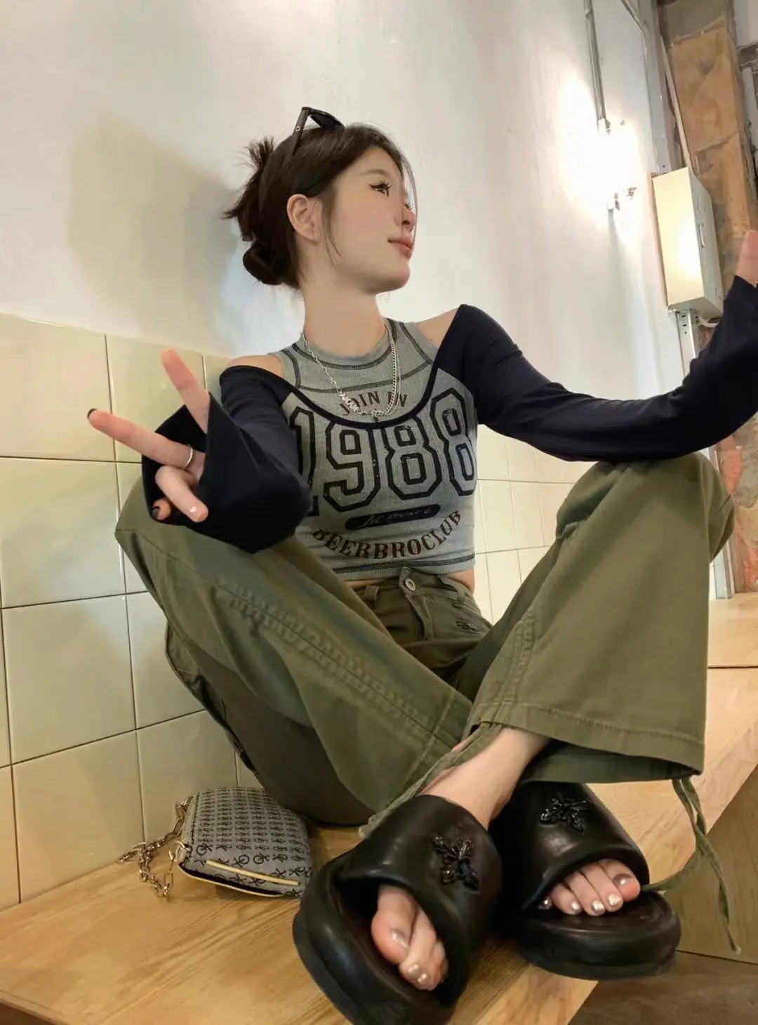 Deeptown Y2k Streetwear Vintage Korean Crop Top Women Sexy American Retro Letter Printed T Shirts Off Shoulder Aesthetic Clothes