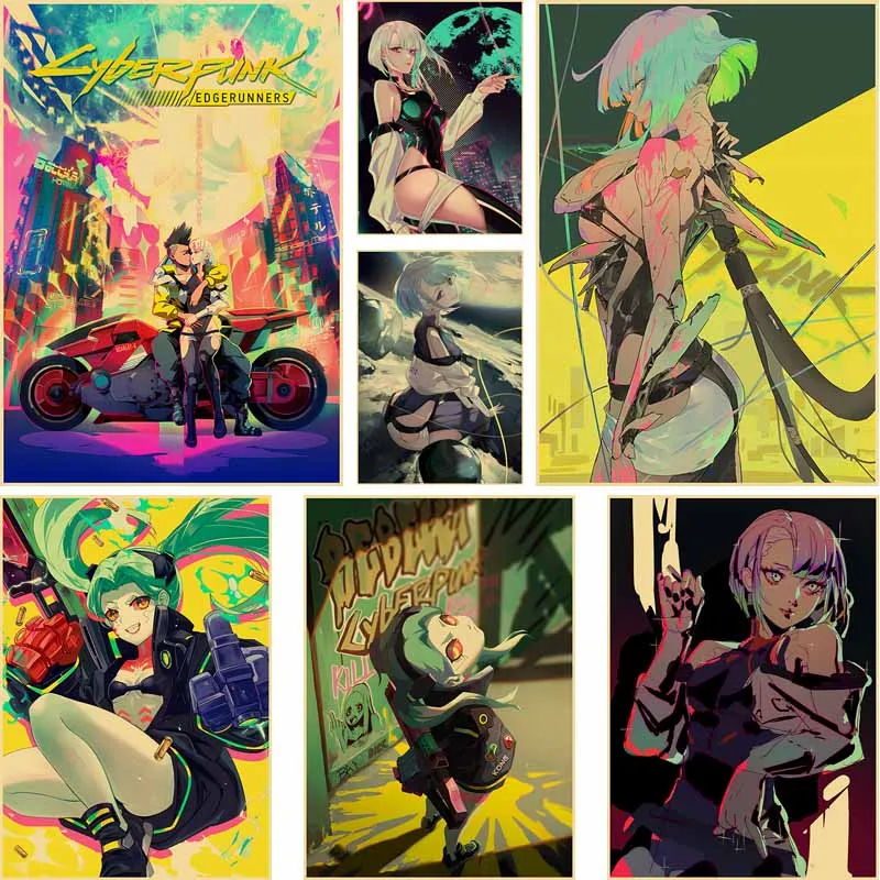 

Anime Cyberpunk Edgerunners Posters Mural Kraft Paper Retro Art Painting Pictures Vintage Home Decor Aesthetic Room Decoration