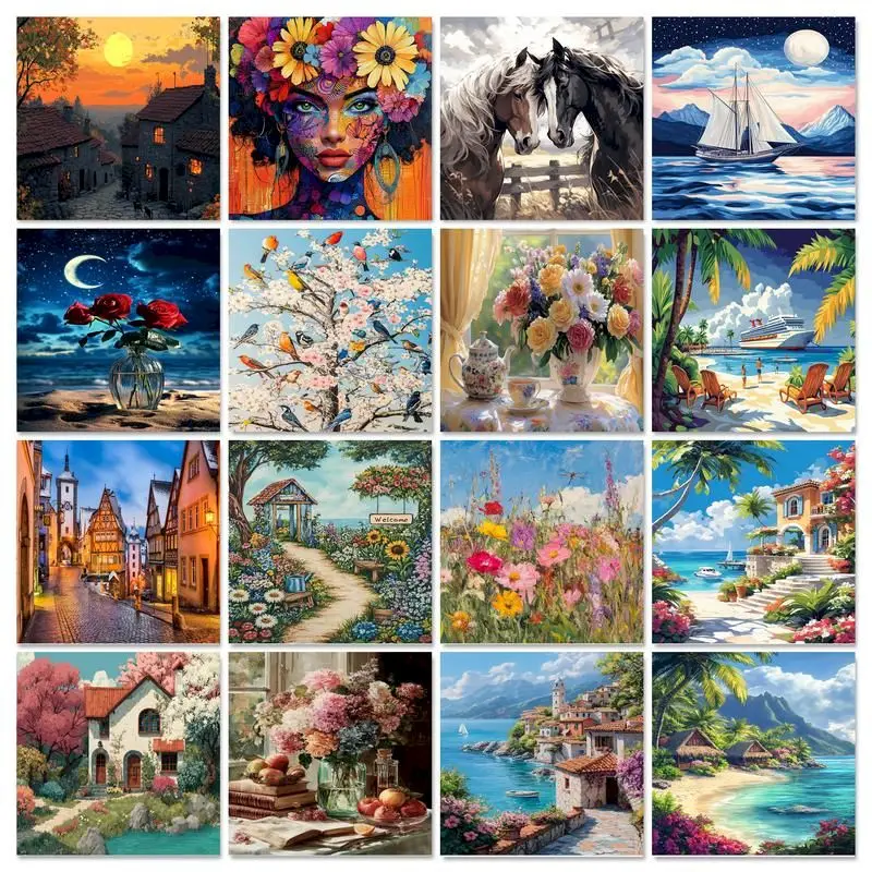 SDOYUNO Painting By Numbers Flowers On Canvas Acrylic Paint By Numbers For Adults Seascape Numbers Oil Painting Home Decor Gift