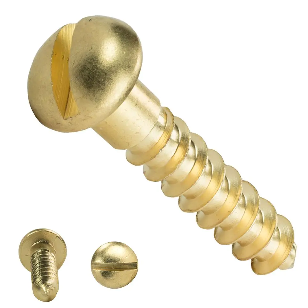 Chipboard Self Drilling Tapping Fasteners Round Head Solid Brass Minus Wood Screws