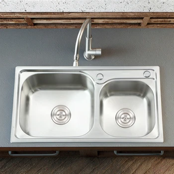 อ่างล้างจานสแตนเลสแบบสองหลุมพร้อมท็อปเคาน์เตอร์สำหรับใช้ในครัว 2