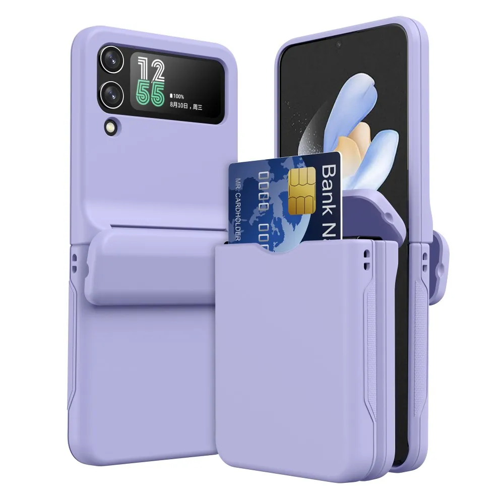 For Samsung Galaxy Z Flip 3 4 Case Card Pocket Matte Skin-Friendly Hinge All-Inclusive Folding Shockproof Hard Cover Accessories