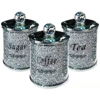3PC Coffee Sugar Tea Storage Box Set Crystal Crushed Diamond Kitchen Storage Container Handmade Crystal Glass Coffee 1