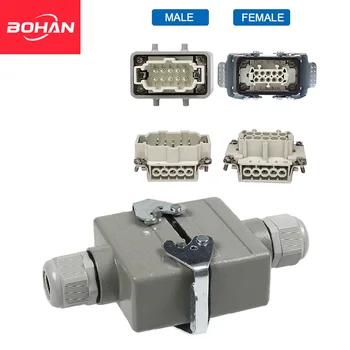 HDC-HE-4/6/10/16/20/24 Core Pins สี่เหลี่ยมผืนผ้า Connector กันน้ำติดตั้งขั้วต่อหลอดไฟ LED สำหรับ Aerospace อุตสาหกรรม16A 1