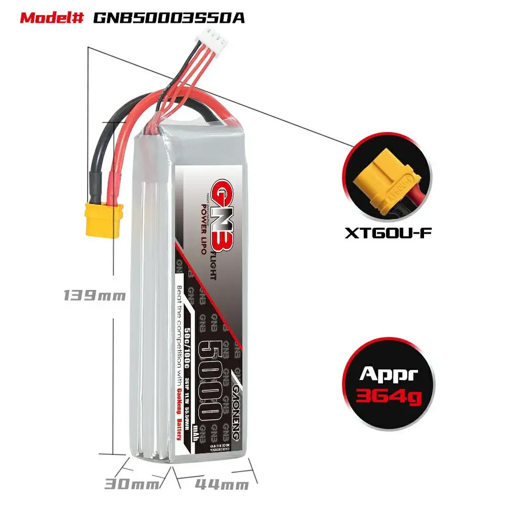 Max 100C GAONENG 11.1V/14.8V/22.2V 5000mAh 50C 3S1P/4S1P/6S1P Lipo Battery With XT60 Plug For FPV Drone RC Helicopter Car Boat 2
