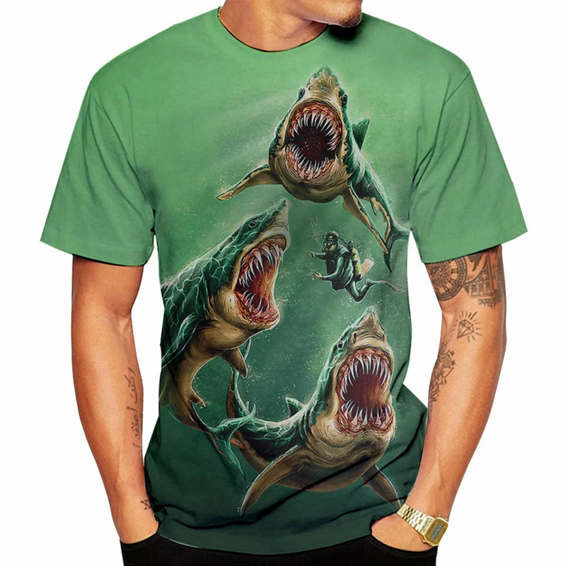 

Men's Summer Casual T-shirt Casual Fashion 3D Printed T-shirt 3D Shark Print T-shirt Plus Size XXS-6XL