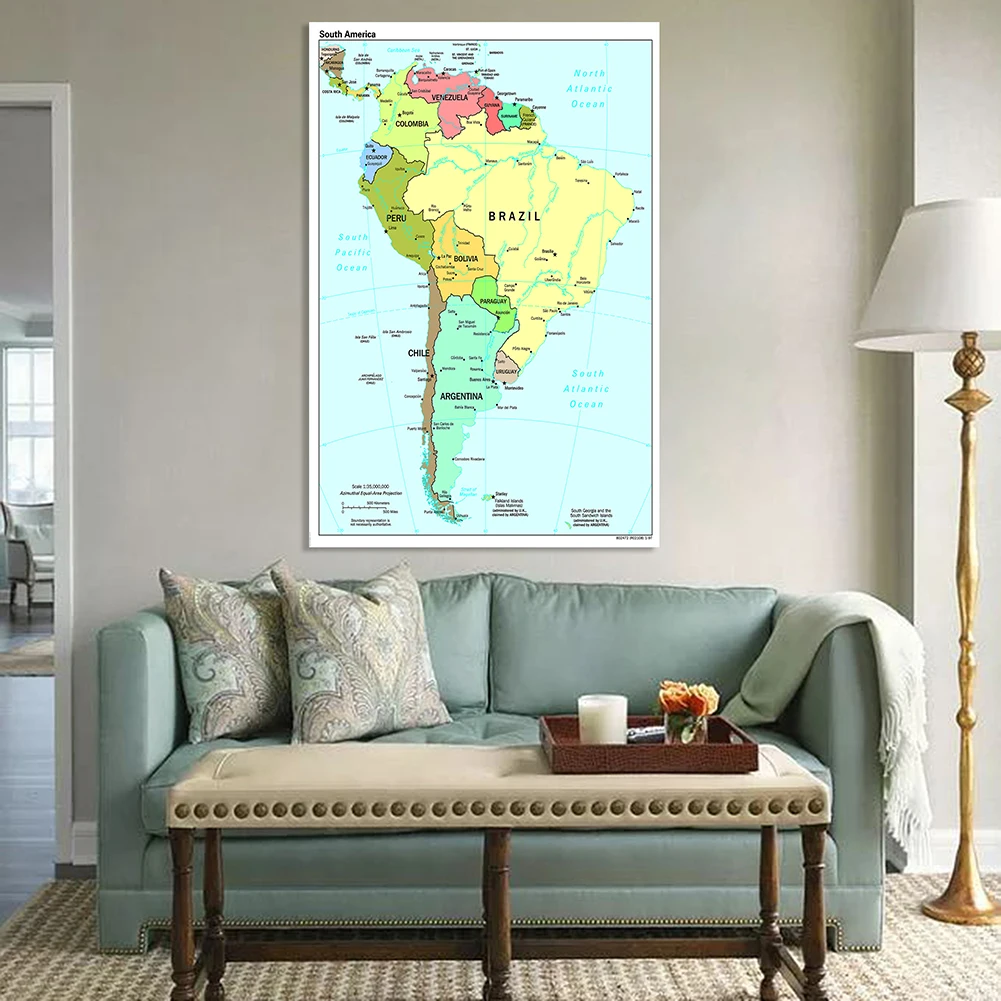 100*150cm Map of South America In English Large Wall Poster Spray Canvas Painting Living Room Home Decor School Supplies