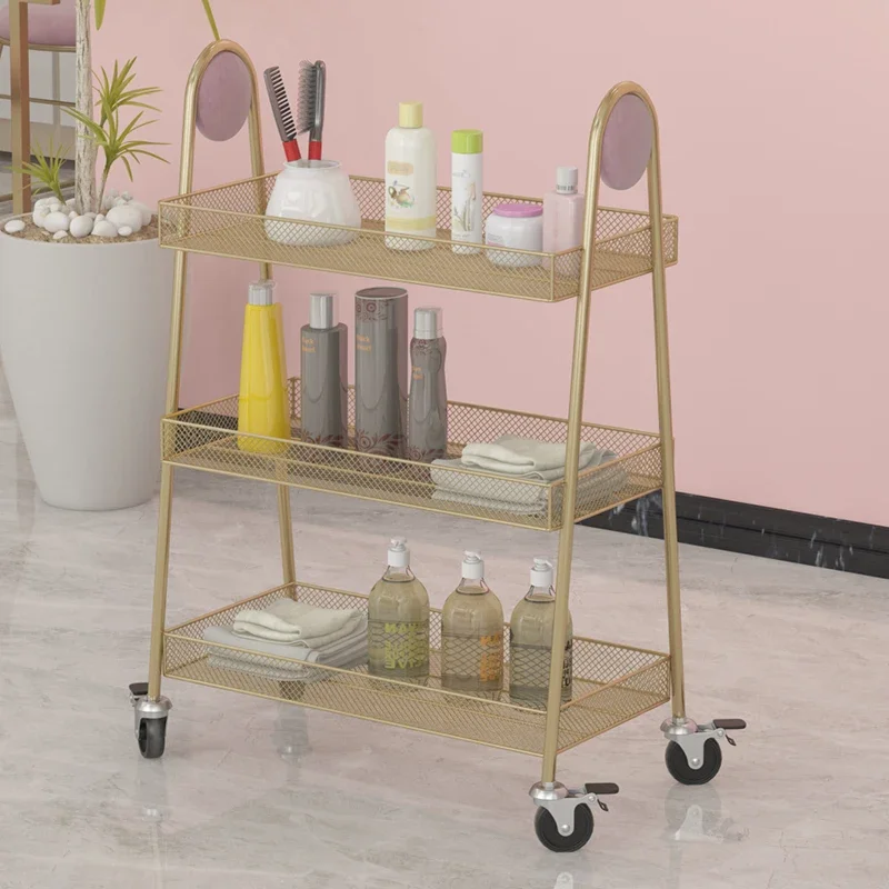 Trolley Makeup And Skincare Product Storage Rack Medical Nail Art Storage Hairdressing Wheel Tool Cart Salon Furniture