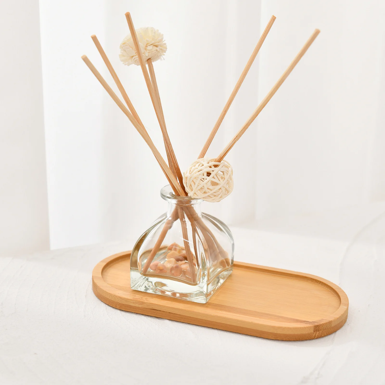 Perfume Shower Gel Shampoo Tray Oval Bamboo Wood Plant Tray Bathroom Kitchen Supplies Mini Plant Pot Holder Multifunctional storage tray kitchen tray bamboo organizer tray