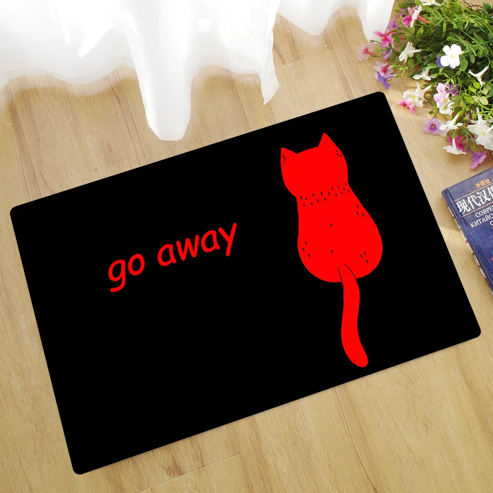 Entrance Door Mat Black Cat Go Away Home Modern Absorbent Mat Bathroom