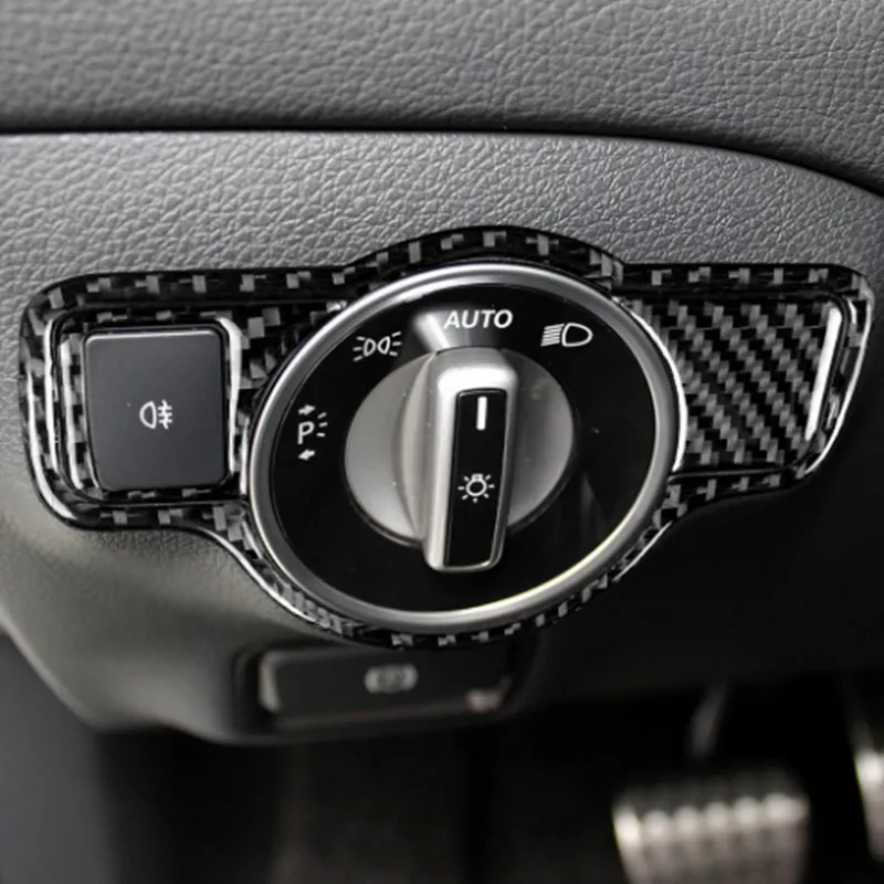 

Carbon Fiber Headlight Switch Stickers For Mercedes Benz A B C E G Class CLA GLA GLE GLK GL Accessories Trim Car Cover