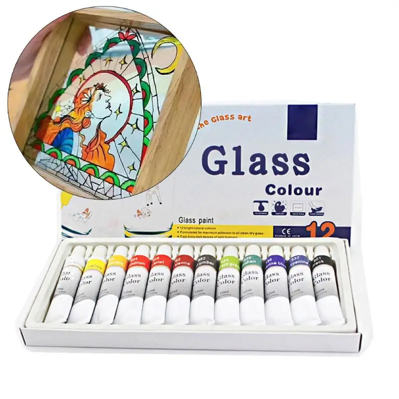 12ml 12 Colors Glass Paint Acrylic Hand Painted Pigments Drawing Tubes Set Artist Art Supplies