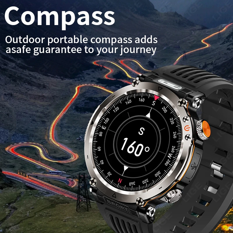 LIGE Military Compass Smart Watch Men 3ATM Waterproof Outdoor Sport Fitness Tracker Health Monitor Bluetooth Call Smart Watch
