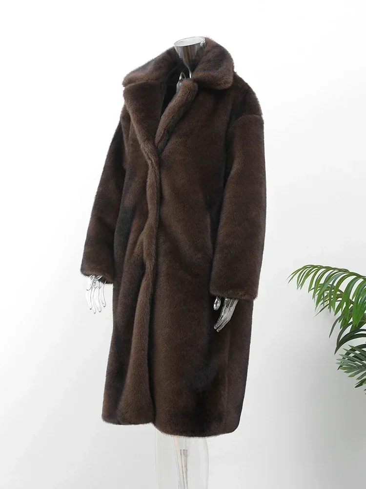 Women's Warm  Faux Fur Long Overcoat Single Breasted Fleece Long Trench Coat Winter Lady Fluffy Plush New Thicken Outerwear 5