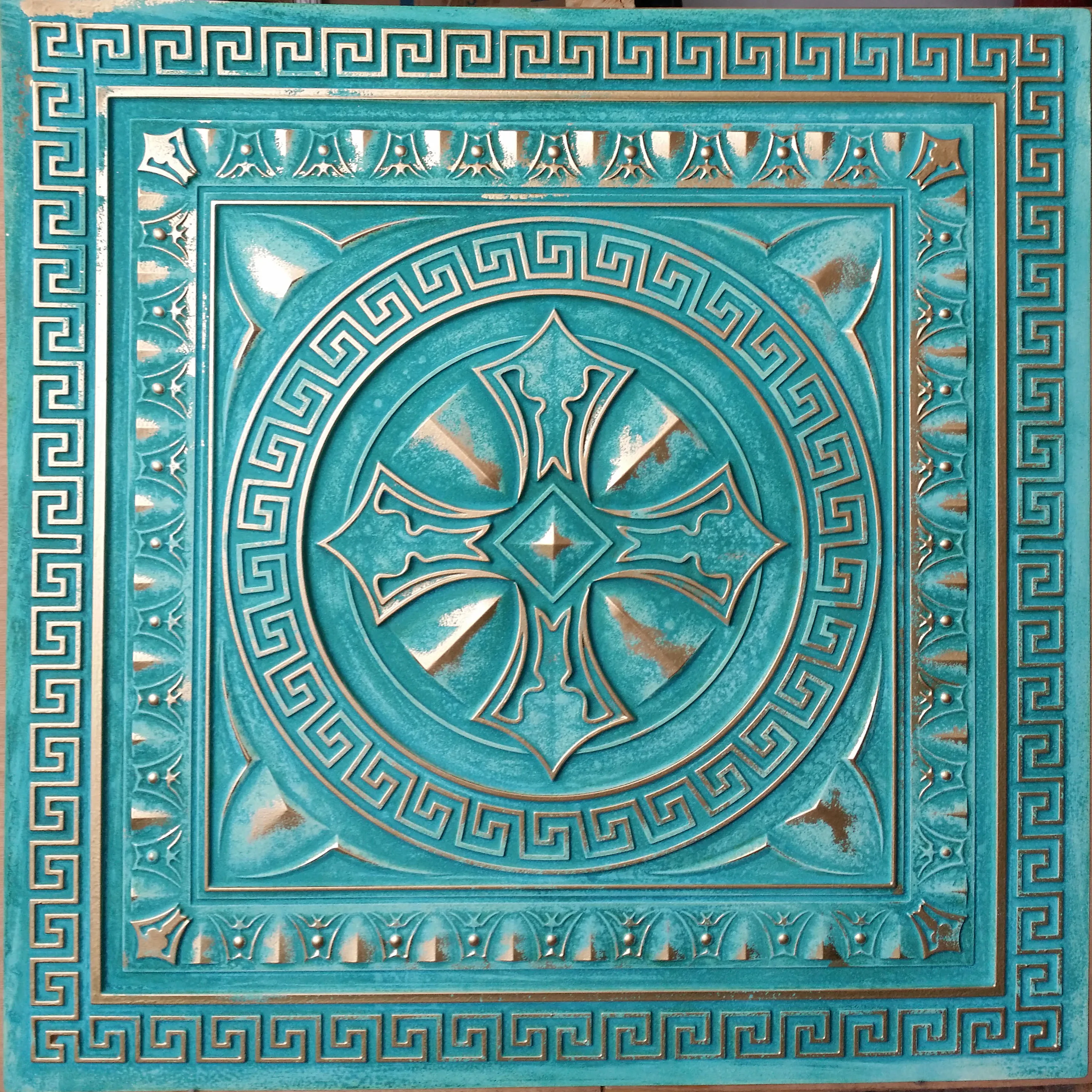 Suspended Ceiling Tiles Washed Cyan Gold Color Cafe Pub Restaurant Well