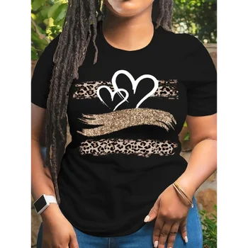 Cotton  100% Women Short Sleeve Valentine Heart Round Neck T Shirt Casual Summer Top Graphic T Shirts 1