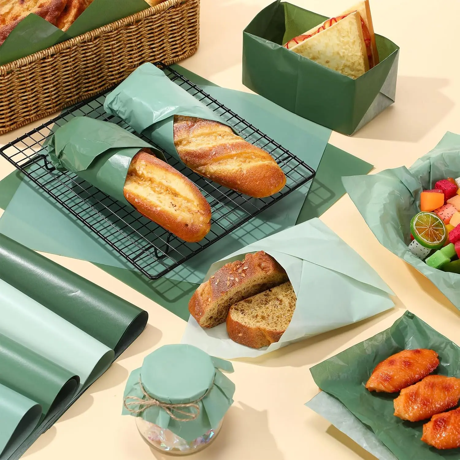 400 Sheets Sage Green Wax Paper – Gradient Green Greaseproof Deli Wrapping Sheets, Oil-... - SKU SSWP1951 - UGI Packaging