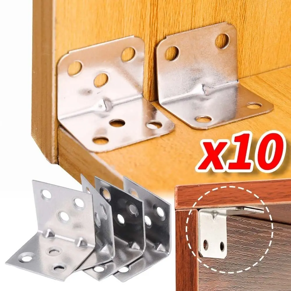 Description Picture 2 of item10Pcs Furniture Cabinet Partition Corner Brackets Home Connector Tools Fastener Hardware Corner Braces Stainless Steel