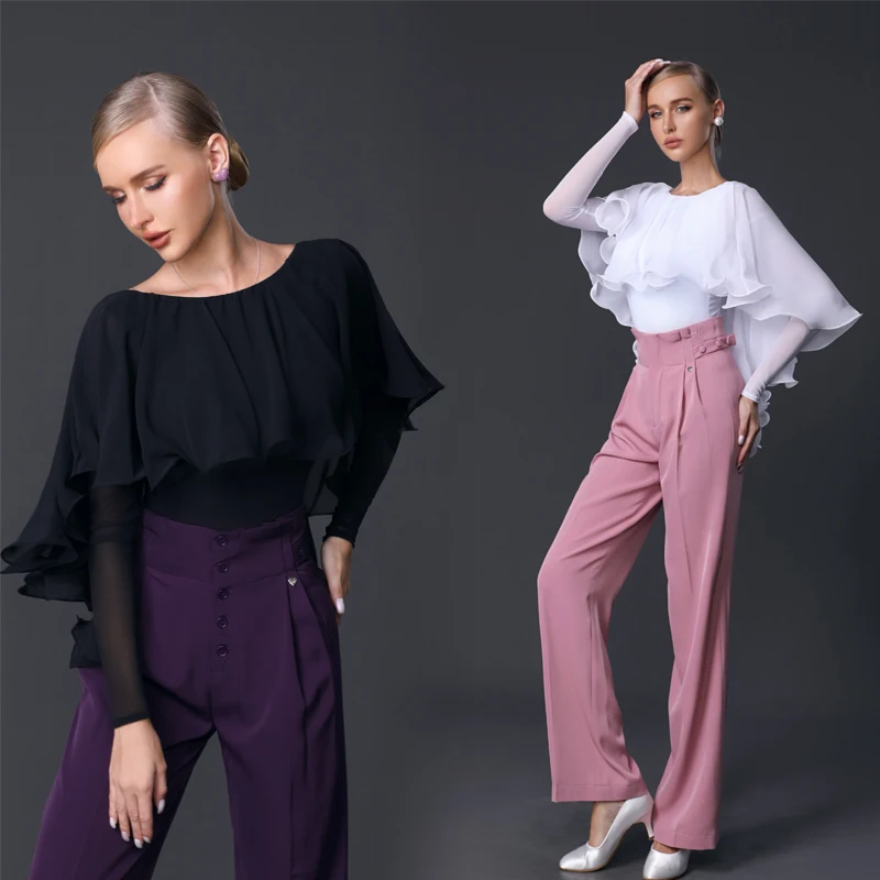 

Flapper Sleeves Modern Dancing Top Women Latin Waltz Ballroom Dance Competition Tops Latin Tops Stage Practice Wear SL7482