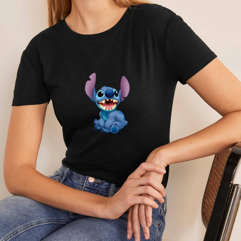 Stitch Anime Ladies Tops Manica Corta Disney Pattern T-Shirt Simple Trendy Street Girls Clothes Casual Kawaii Coppia Abbigliamento